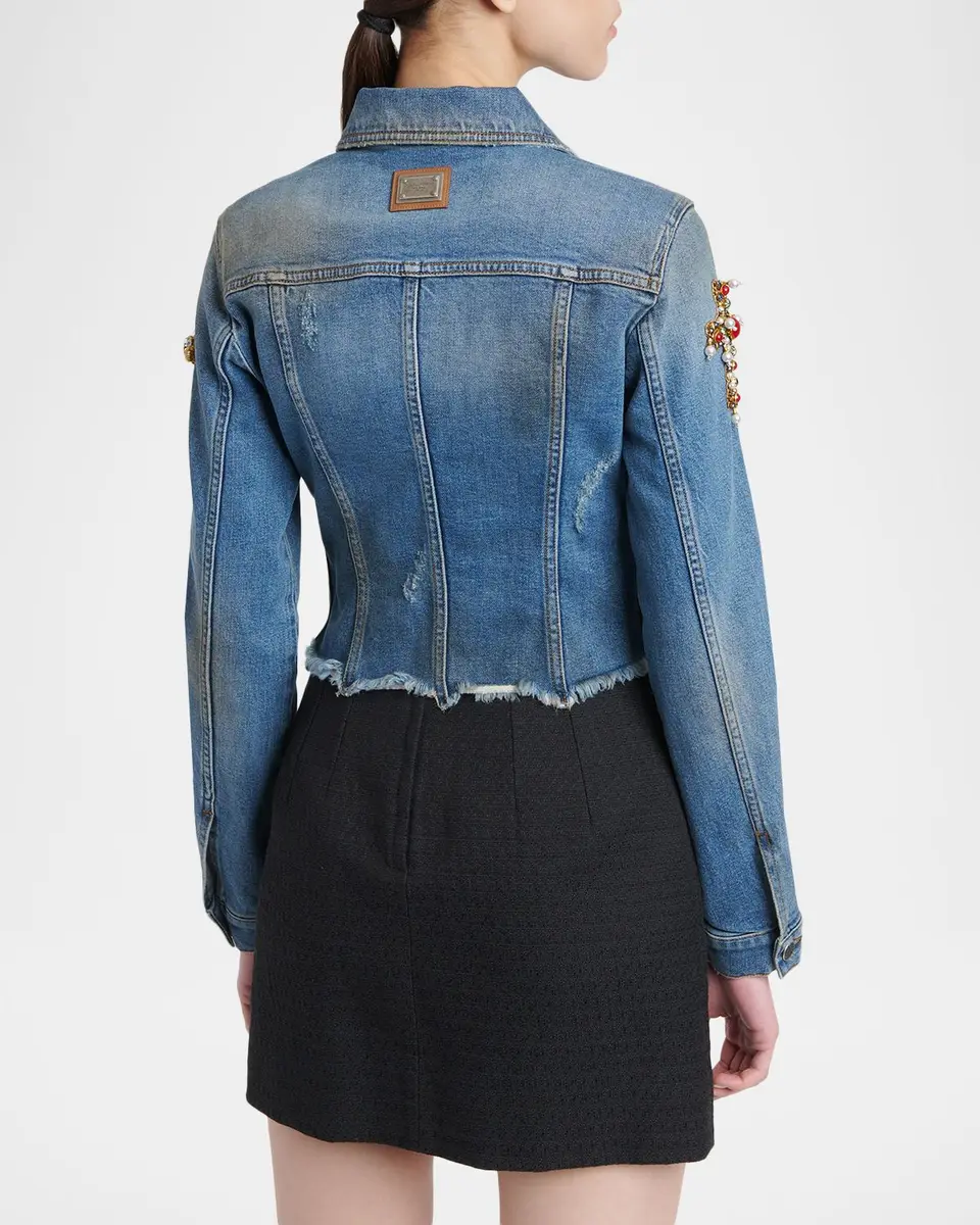 Dolce & Gabbana Cross Embellished Distressed Denim Jacket | Thumbnail 3 Dolce & Gabbana Cross Embellished Distressed Denim Jacket | Thumbnail 3
