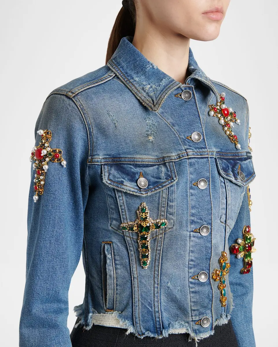Dolce & Gabbana Cross Embellished Distressed Denim Jacket | Thumbnail 5 Dolce & Gabbana Cross Embellished Distressed Denim Jacket | Thumbnail 5