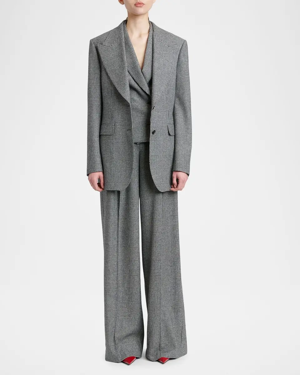 Dolce & Gabbana Glen Plaid Cashmere-Wool Pleated Wide-Leg Trousers | Thumbnail 2 Dolce & Gabbana Glen Plaid Cashmere-Wool Pleated Wide-Leg Trousers | Thumbnail 2