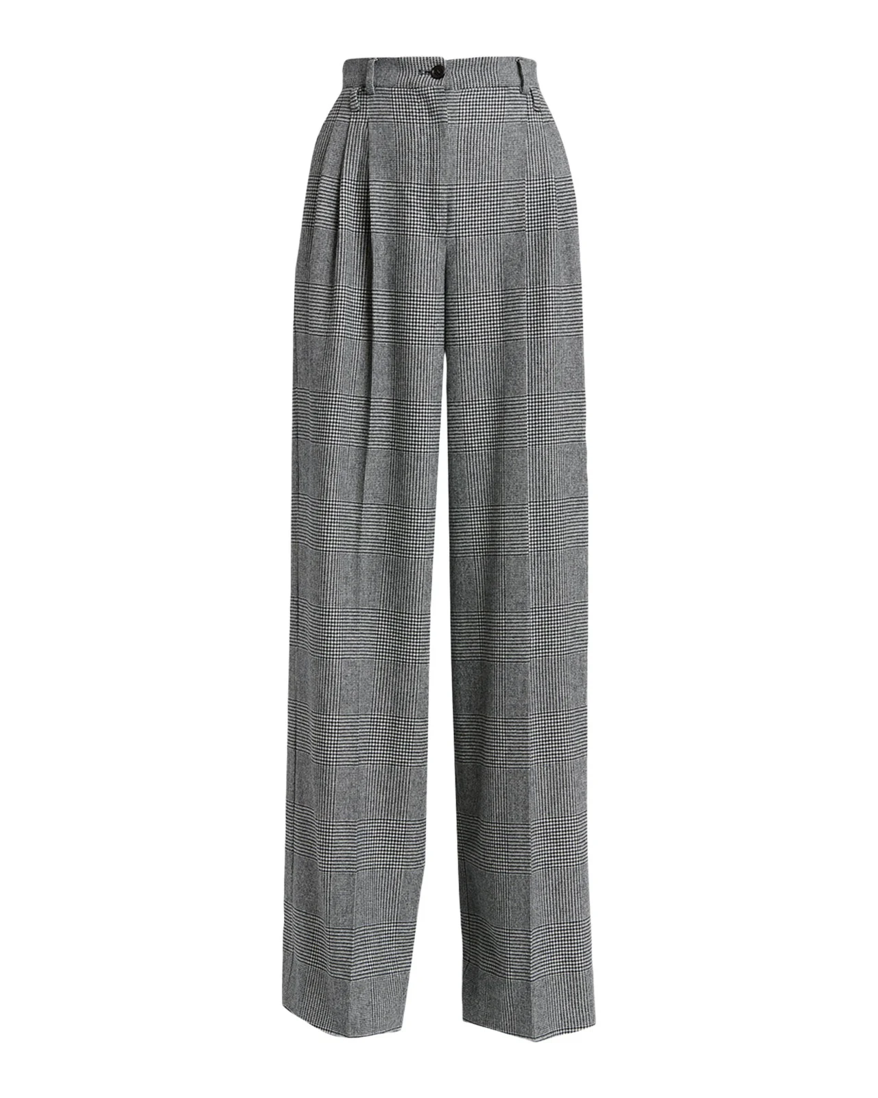 Glen Plaid Cashmere-Wool Pleated Wide-Leg Trousers Glen Plaid Cashmere-Wool Pleated Wide-Leg Trousers