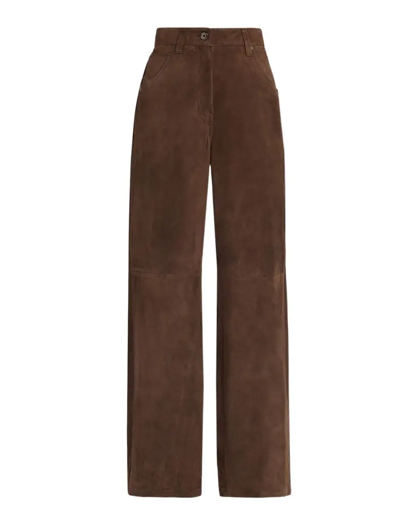 Brunello Cucinelli Suede Relaxed Straight-Leg Pants | Image 1 Brunello Cucinelli Suede Relaxed Straight-Leg Pants | Image 1