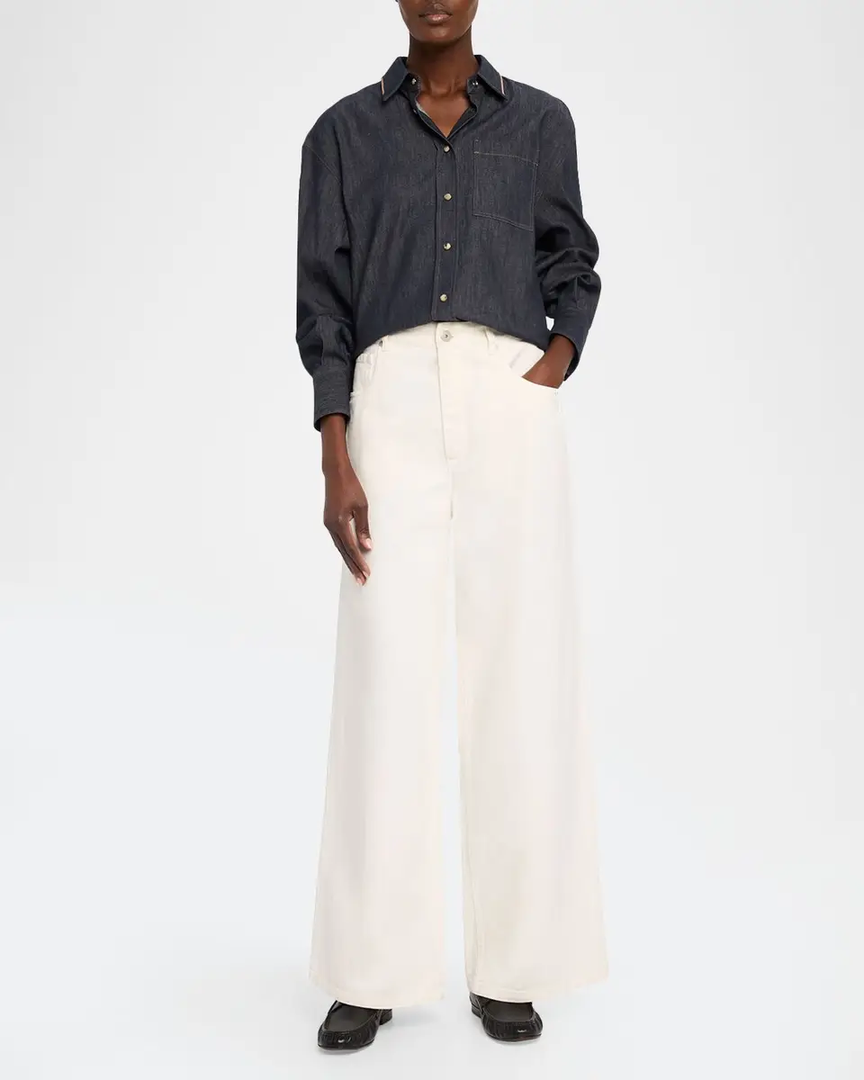 Brunello Cucinelli Monili-Trim Denim Oversized Shirt | Thumbnail 2 Brunello Cucinelli Monili-Trim Denim Oversized Shirt | Thumbnail 2