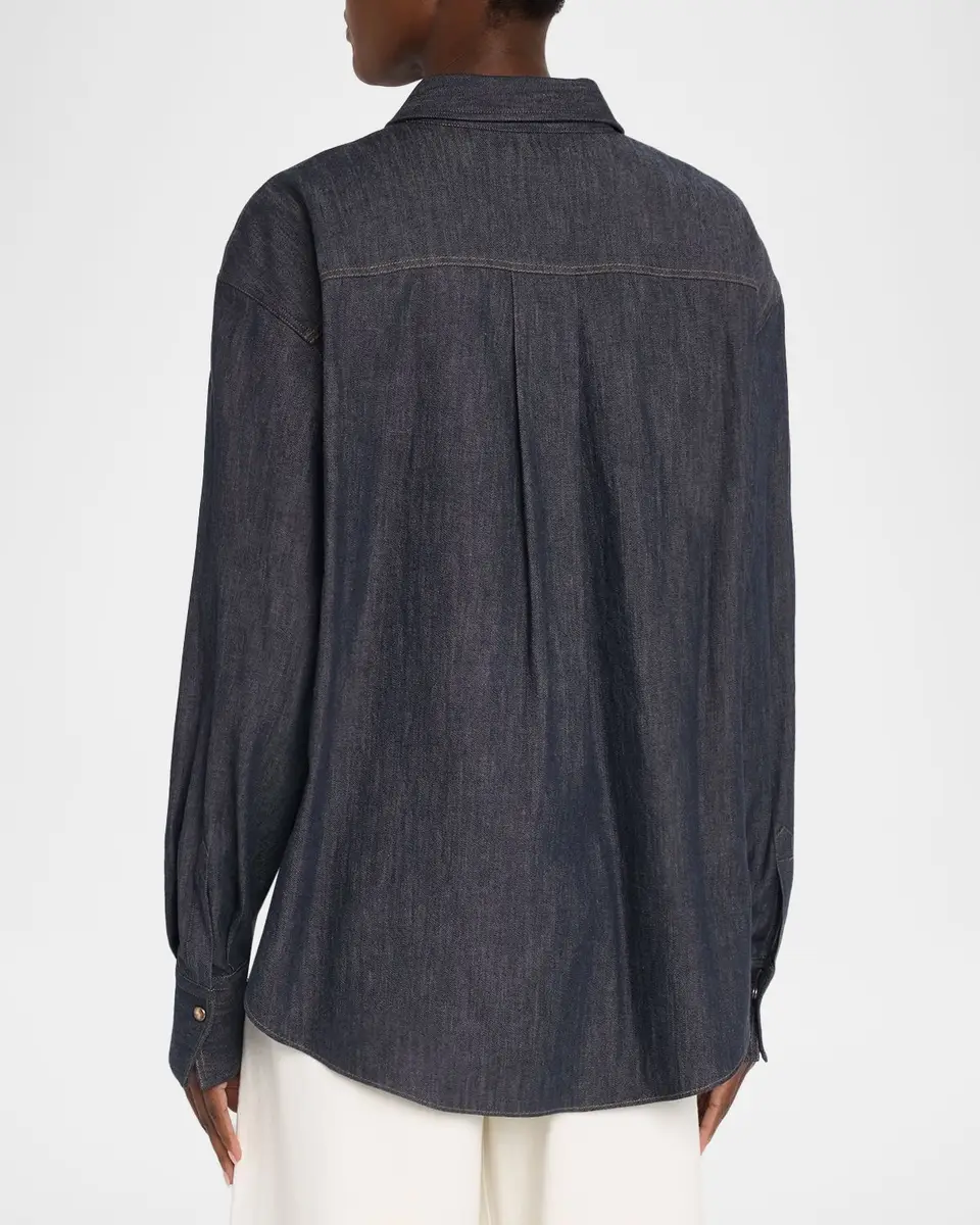 Brunello Cucinelli Monili-Trim Denim Oversized Shirt | Thumbnail 3 Brunello Cucinelli Monili-Trim Denim Oversized Shirt | Thumbnail 3