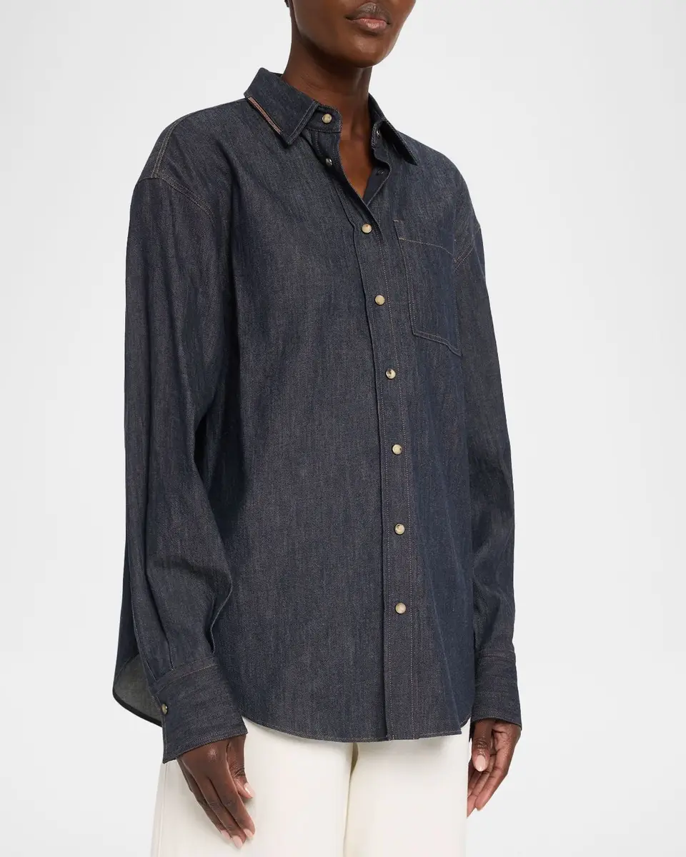 Brunello Cucinelli Monili-Trim Denim Oversized Shirt | Thumbnail 4 Brunello Cucinelli Monili-Trim Denim Oversized Shirt | Thumbnail 4