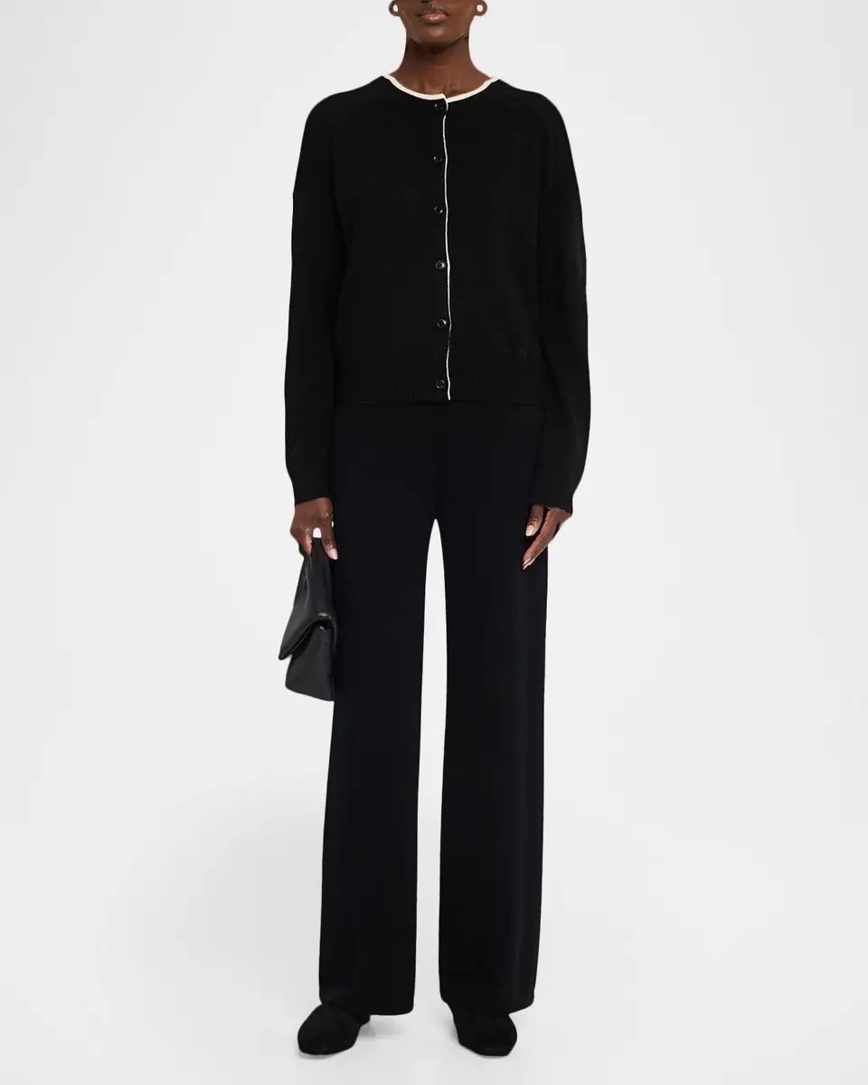 Loulou de Saison Nicola Contrast Crewneck Cashmere Cardigan | Thumbnail 2