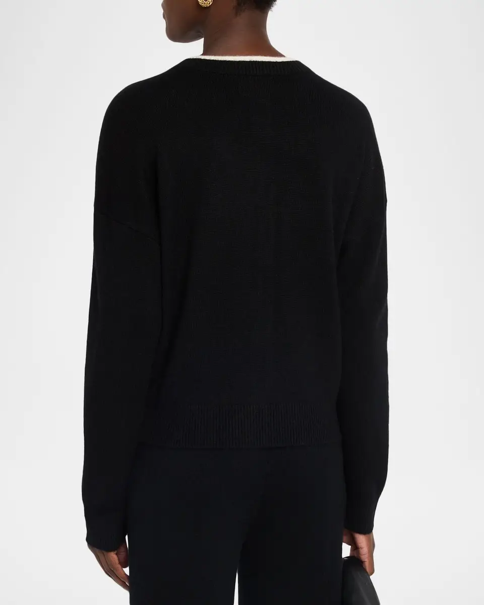 Loulou de Saison Nicola Contrast Crewneck Cashmere Cardigan | Thumbnail 3