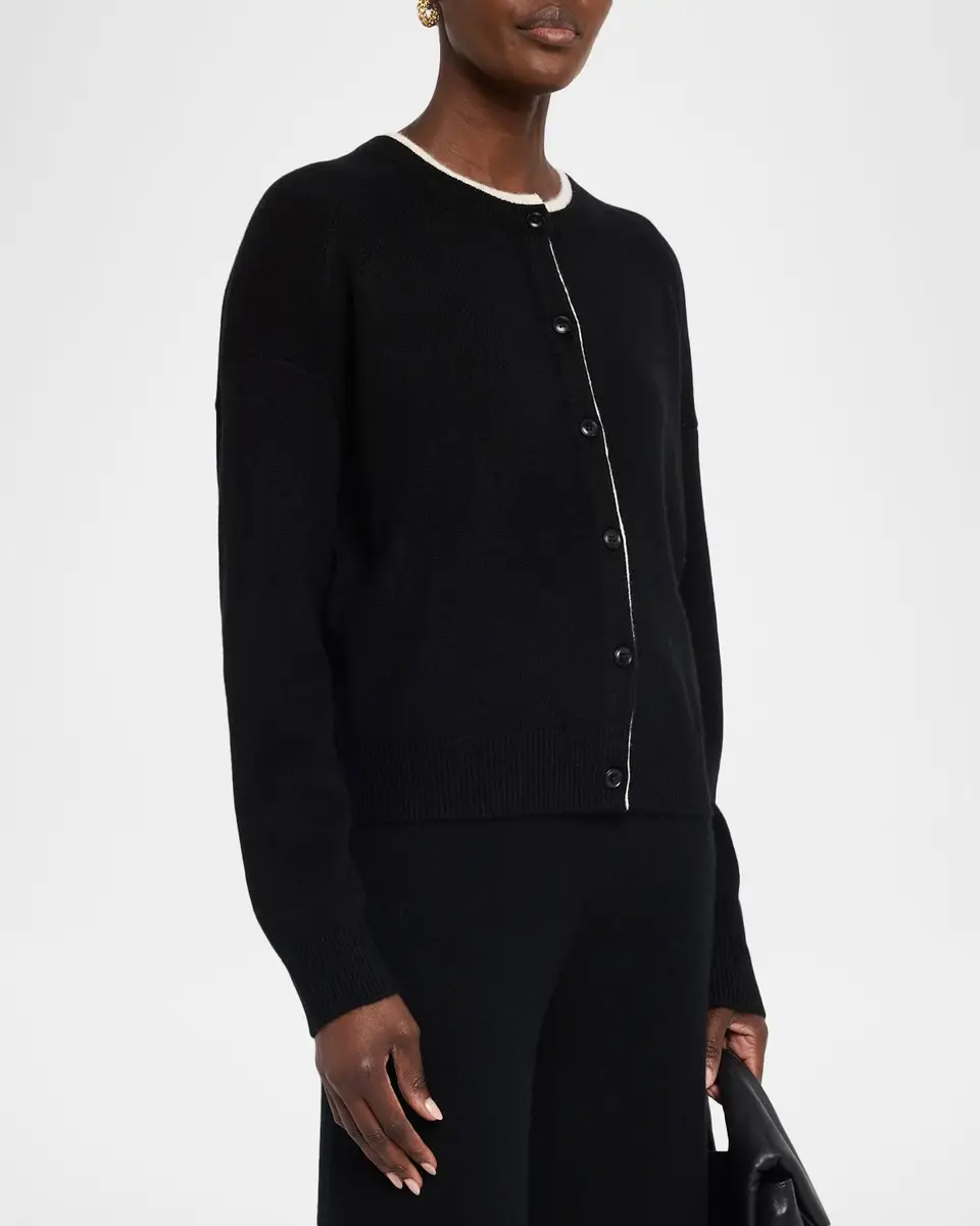 Loulou de Saison Nicola Contrast Crewneck Cashmere Cardigan | Thumbnail 4