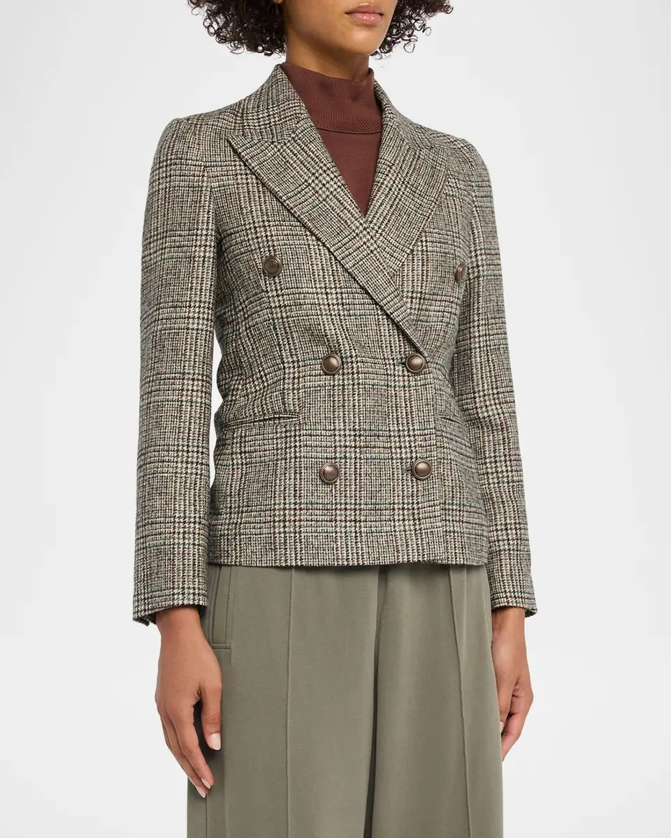 Brunello Cucinelli Double-Breasted Prince Of Wales Tailored Jacket | Thumbnail 4
