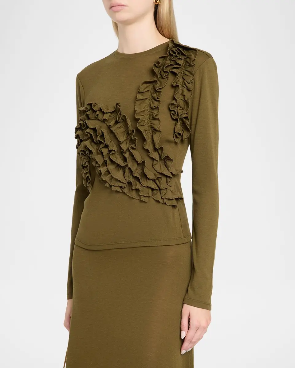 Ulla Johnson Polina Ruffled Jersey Long-Sleeve Top | Thumbnail 4 Ulla Johnson Polina Ruffled Jersey Long-Sleeve Top | Thumbnail 4