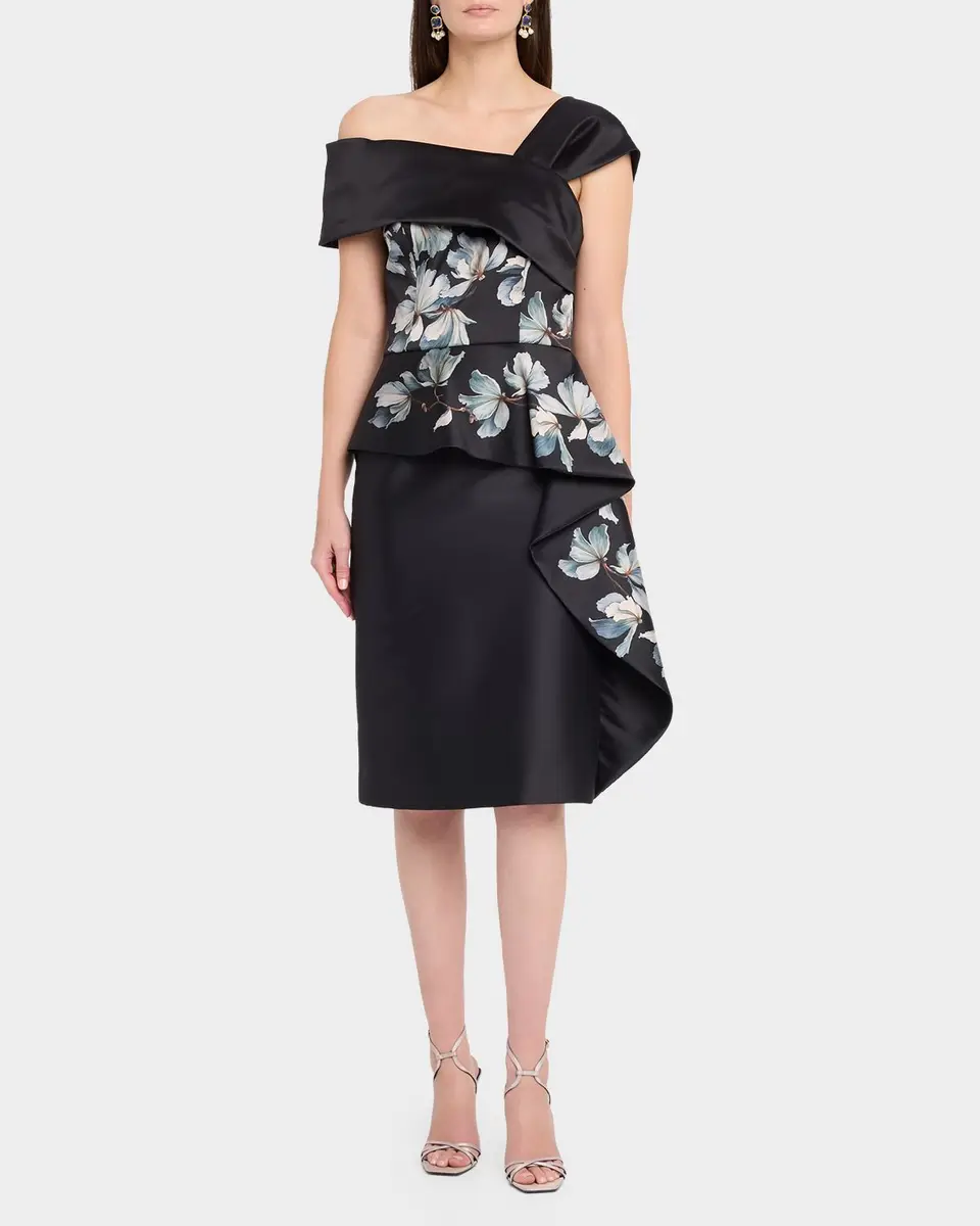 Rickie Freeman for Teri Jon Draped One-Shoulder Mikado Peplum Dress | Thumbnail 2