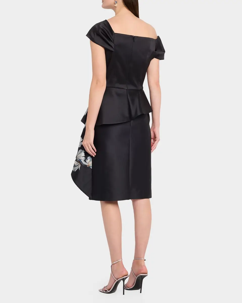 Rickie Freeman for Teri Jon Draped One-Shoulder Mikado Peplum Dress | Thumbnail 3