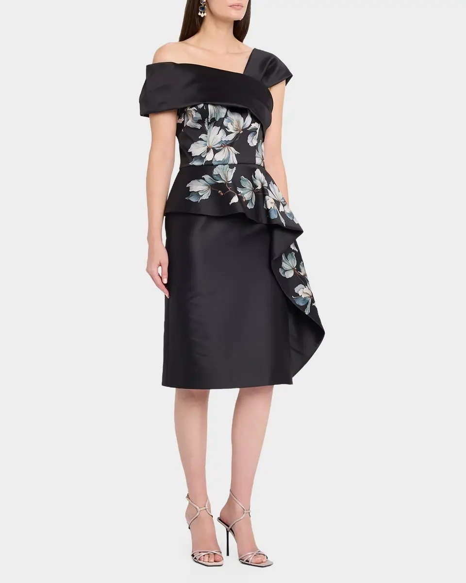 Rickie Freeman for Teri Jon Draped One-Shoulder Mikado Peplum Dress | Thumbnail 4