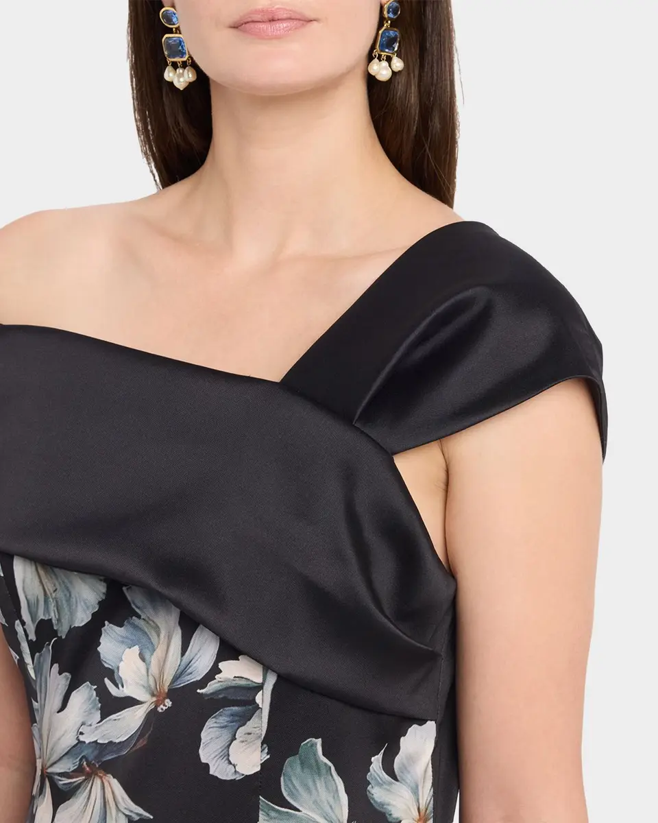 Rickie Freeman for Teri Jon Draped One-Shoulder Mikado Peplum Dress | Thumbnail 5