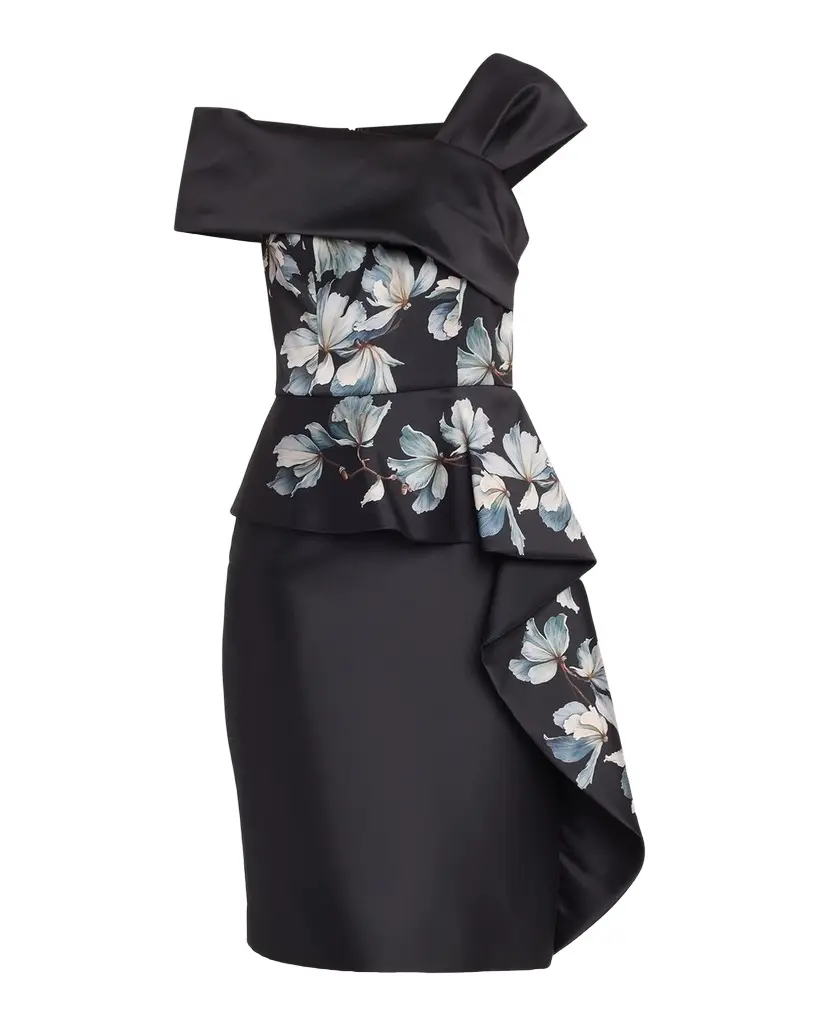 Rickie Freeman for Teri Jon Draped One-Shoulder Mikado Peplum Dress | Image 1 Rickie Freeman for Teri Jon Draped One-Shoulder Mikado Peplum Dress | Image 1