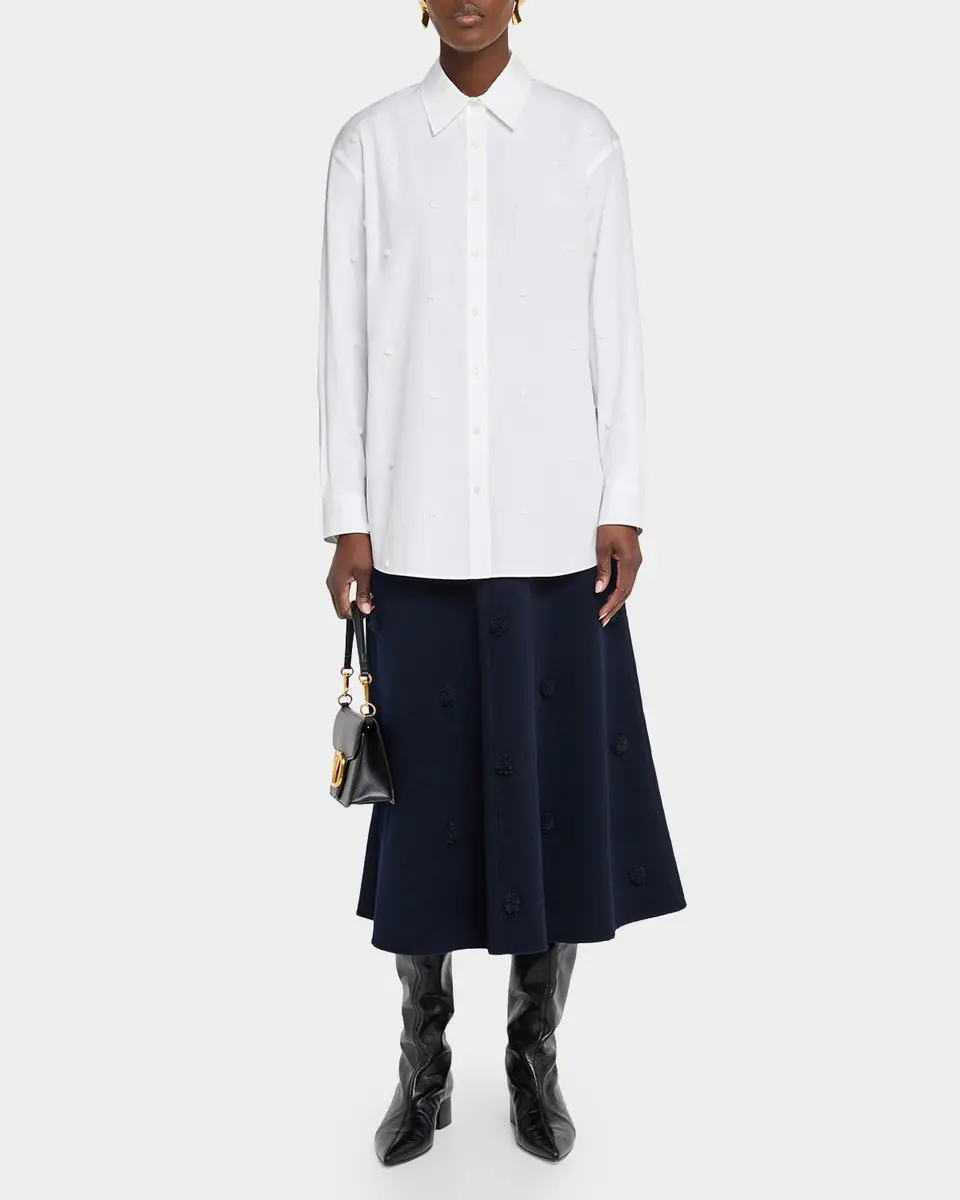 Lafayette 148 New York Oversized Embroidered Polka Dot Poplin Shirt | Thumbnail 2 Lafayette 148 New York Oversized Embroidered Polka Dot Poplin Shirt | Thumbnail 2