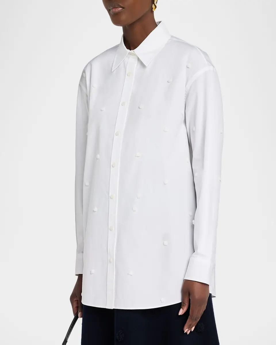 Lafayette 148 New York Oversized Embroidered Polka Dot Poplin Shirt | Thumbnail 4 Lafayette 148 New York Oversized Embroidered Polka Dot Poplin Shirt | Thumbnail 4