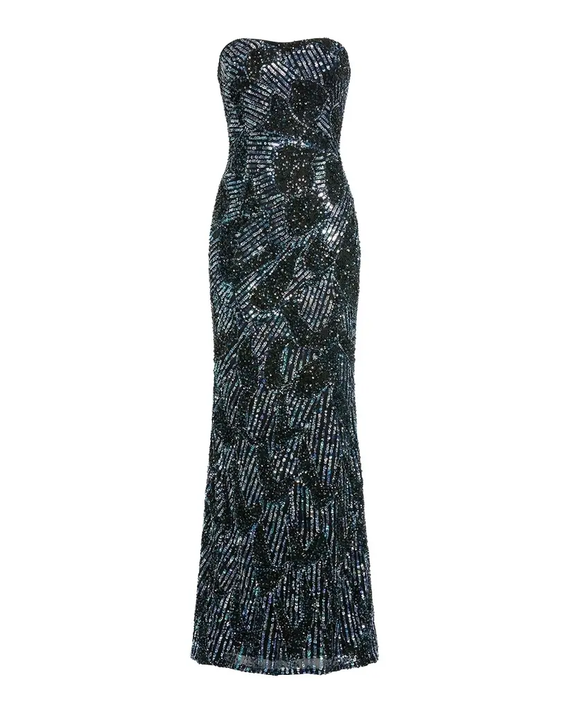 Mac Duggal Strapless Embellished Petal Column Gown