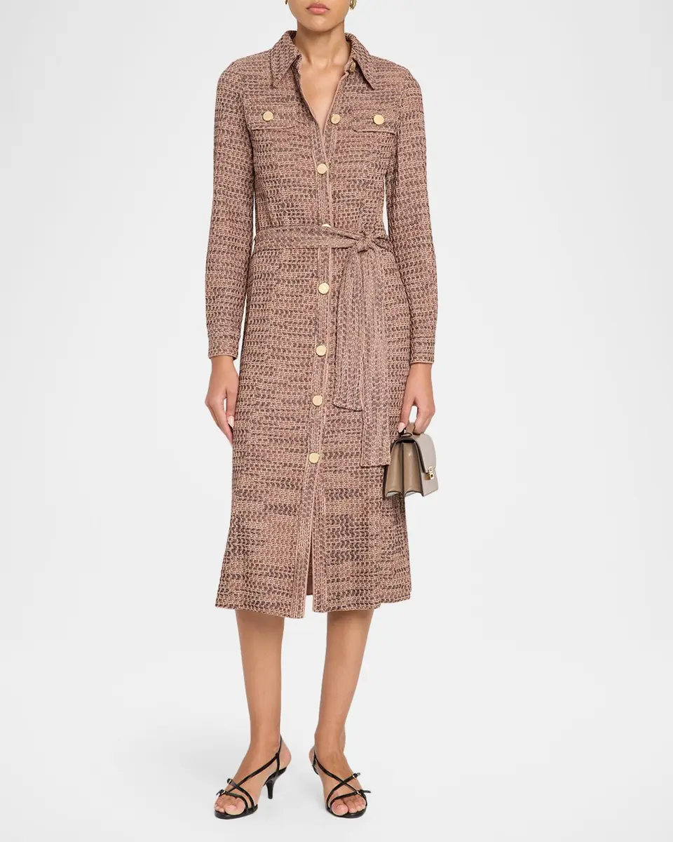 Misook Belted Tweed Knit Midi Shirtdress | Thumbnail 2