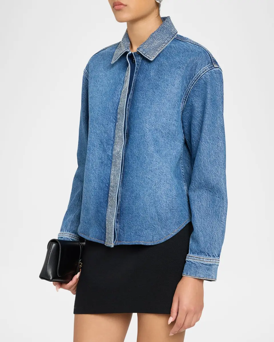 Ramy Brook Alison Rhinestone-Trim Denim Shirt | Thumbnail 4