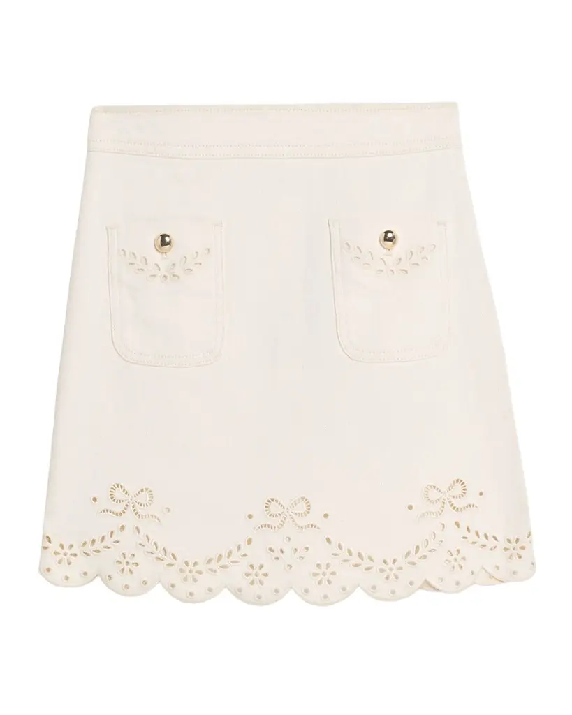 Self-Portrait Broderie Denim Mini Skirt | Image 1 Self-Portrait Broderie Denim Mini Skirt | Image 1