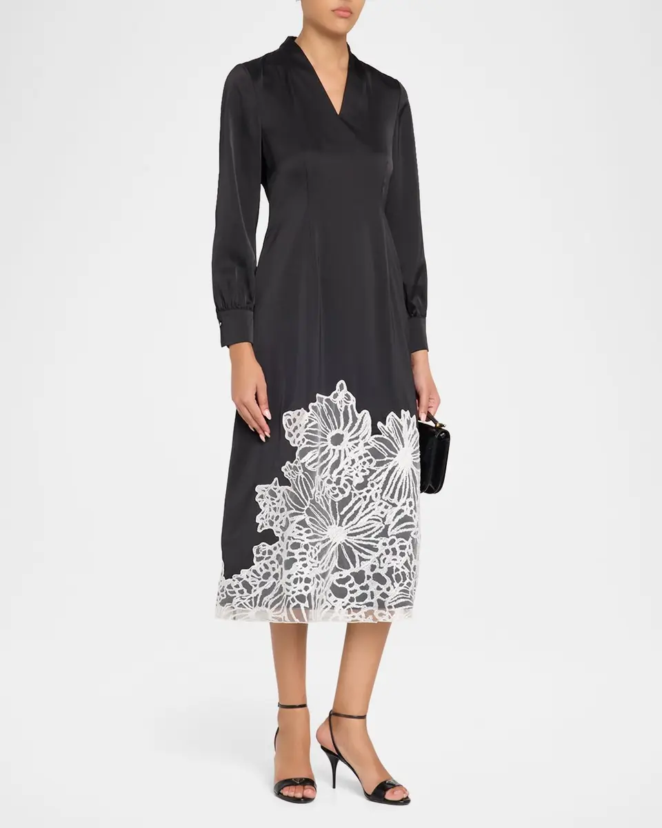 Misook Fit & Flare Lace Crepe de Chine Midi Dress | Thumbnail 4 Misook Fit & Flare Lace Crepe de Chine Midi Dress | Thumbnail 4