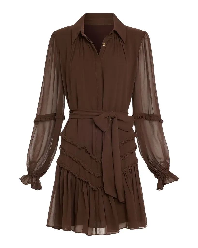 Ramy Brook Maya Ruffle-Trim Silk Mini Dress