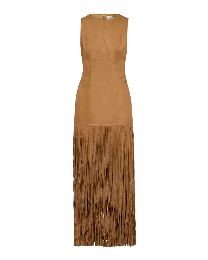Toccin Esther Seamed Fringe-Trim Dress