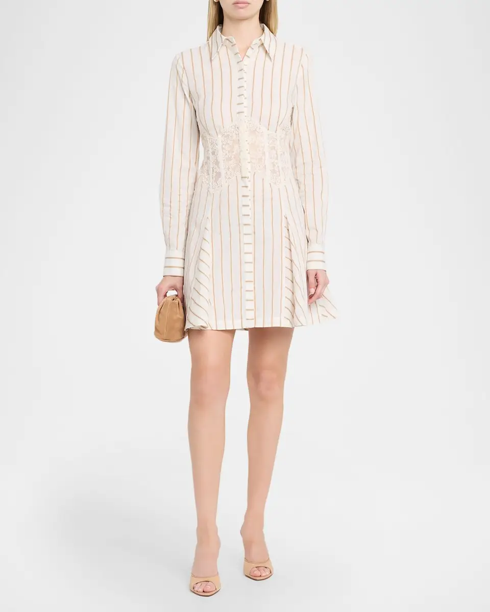 Ramy Brook Wren Striped Lace-Inset Godet Mini Shirtdress | Thumbnail 2