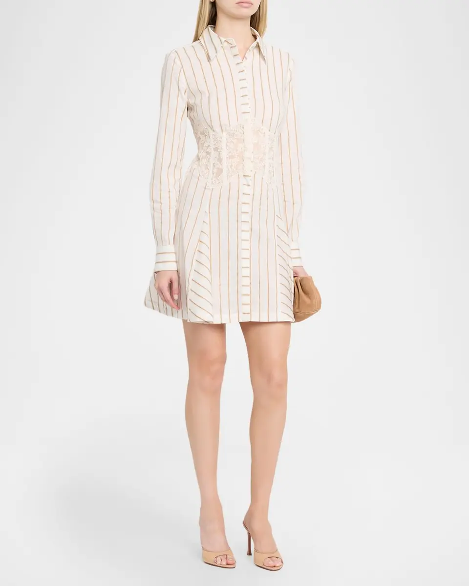 Ramy Brook Wren Striped Lace-Inset Godet Mini Shirtdress | Thumbnail 4