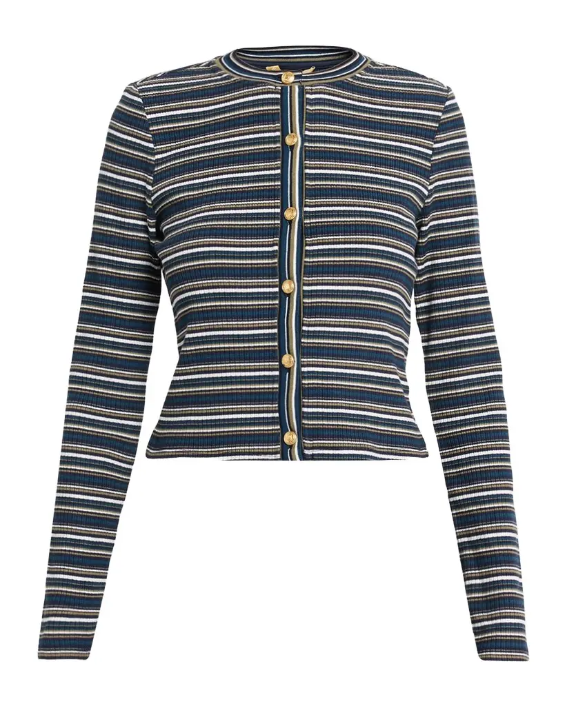 Ramy Brook Zoe Striped Button-Front Cardigan