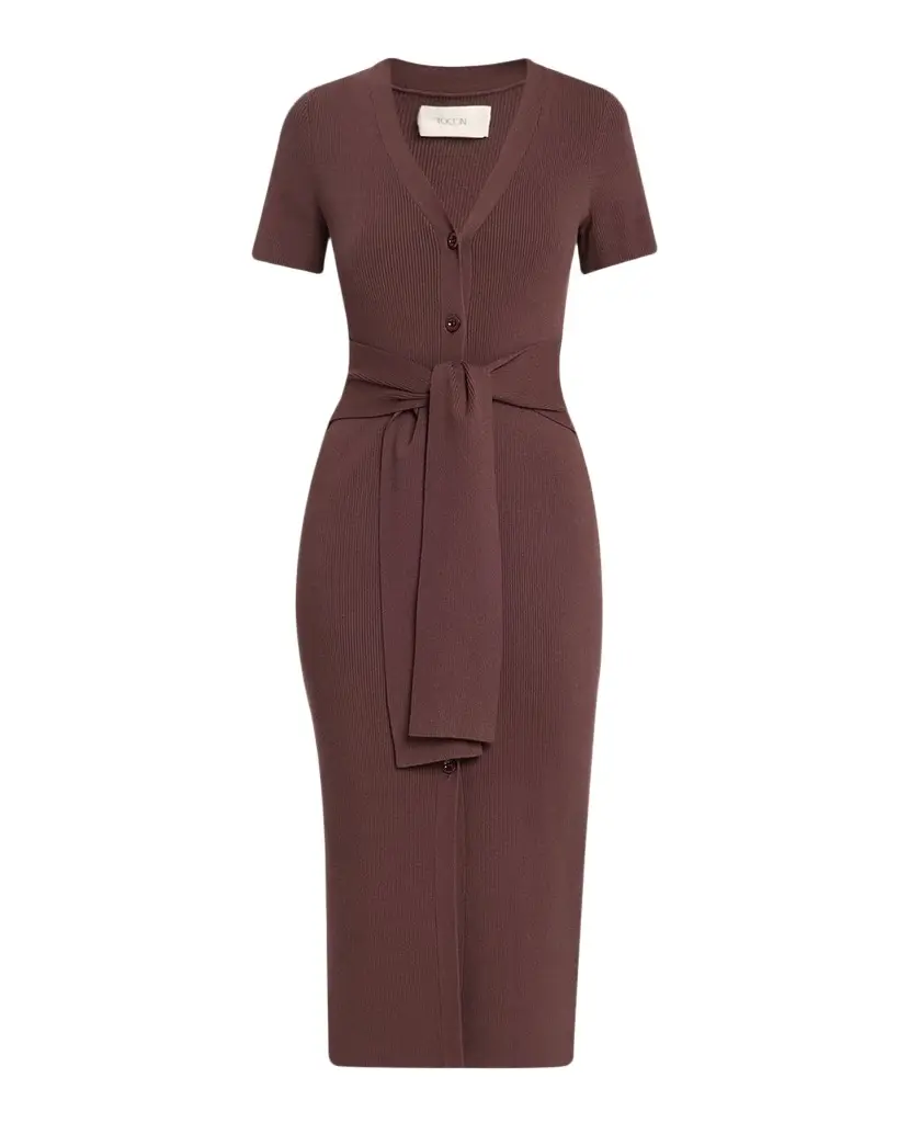 Toccin Agnes Ribbed Short-Sleeve Midi Dress
