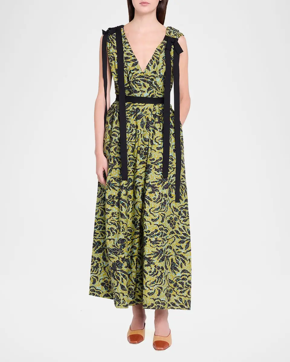 Ulla Johnson Karina Sleeveless Floral Cotton Bow Midi Dress | Thumbnail 2