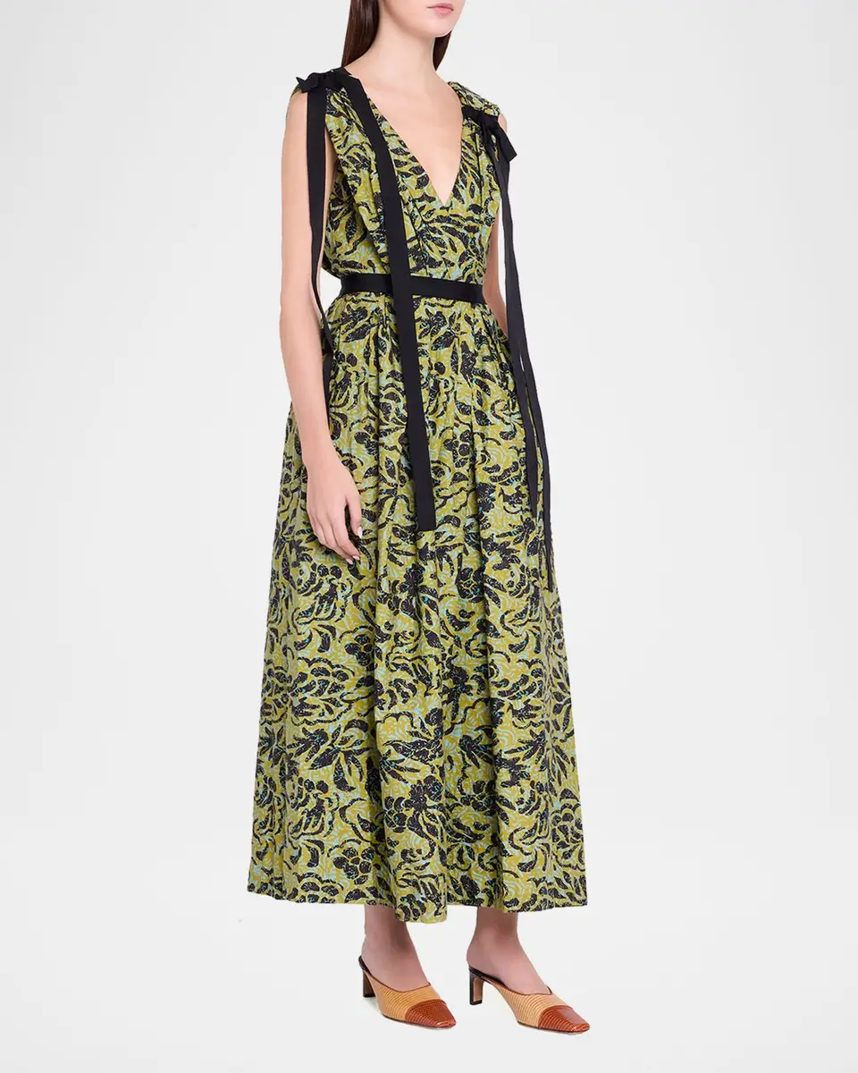 Ulla Johnson Karina Sleeveless Floral Cotton Bow Midi Dress | Thumbnail 4