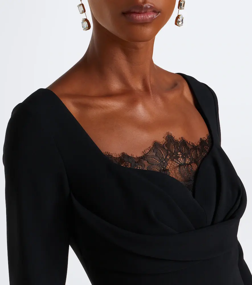 Elie Saab Draped lace-trimmed cady midi dress | Thumbnail 3