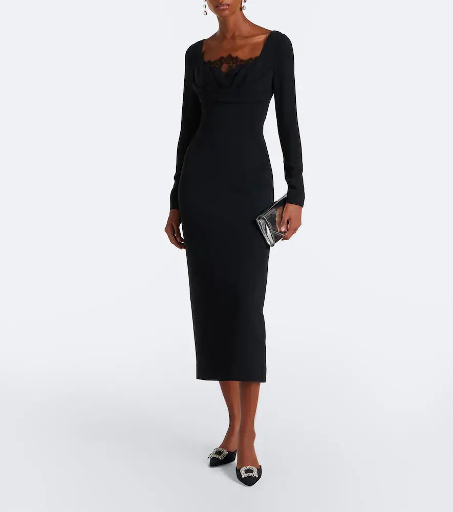 Elie Saab Draped lace-trimmed cady midi dress | Thumbnail 6