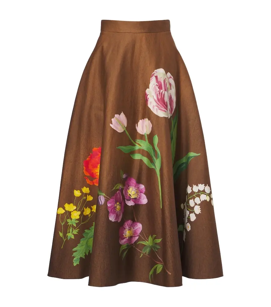 Oscar de la Renta Floral cotton-blend midi skirt | Image 1 Oscar de la Renta Floral cotton-blend midi skirt | Image 1