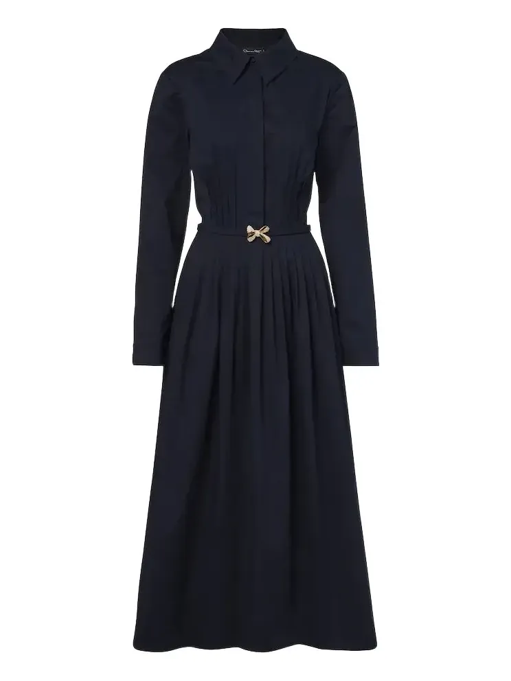 Belted embellished cotton shirt dress