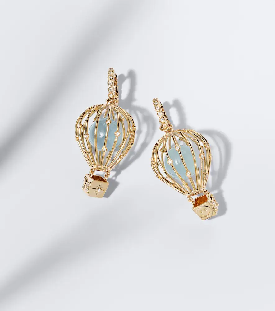 Sydney Evan Hot Air Balloon 14kt gold hoop earrings with aquamarine and diamonds | Thumbnail 5 Sydney Evan Hot Air Balloon 14kt gold hoop earrings with aquamarine and diamonds | Thumbnail 5