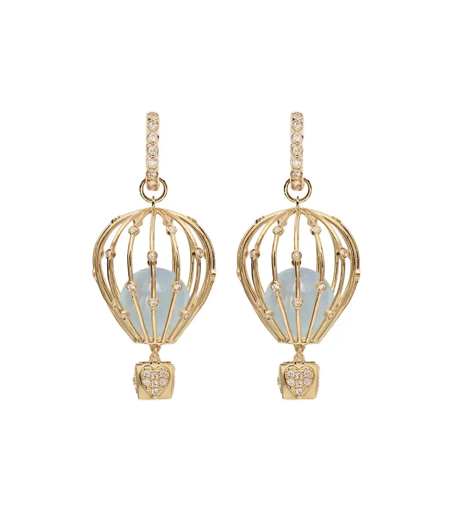 Sydney Evan Hot Air Balloon 14kt gold hoop earrings with aquamarine and diamonds | Image 1 Sydney Evan Hot Air Balloon 14kt gold hoop earrings with aquamarine and diamonds | Image 1