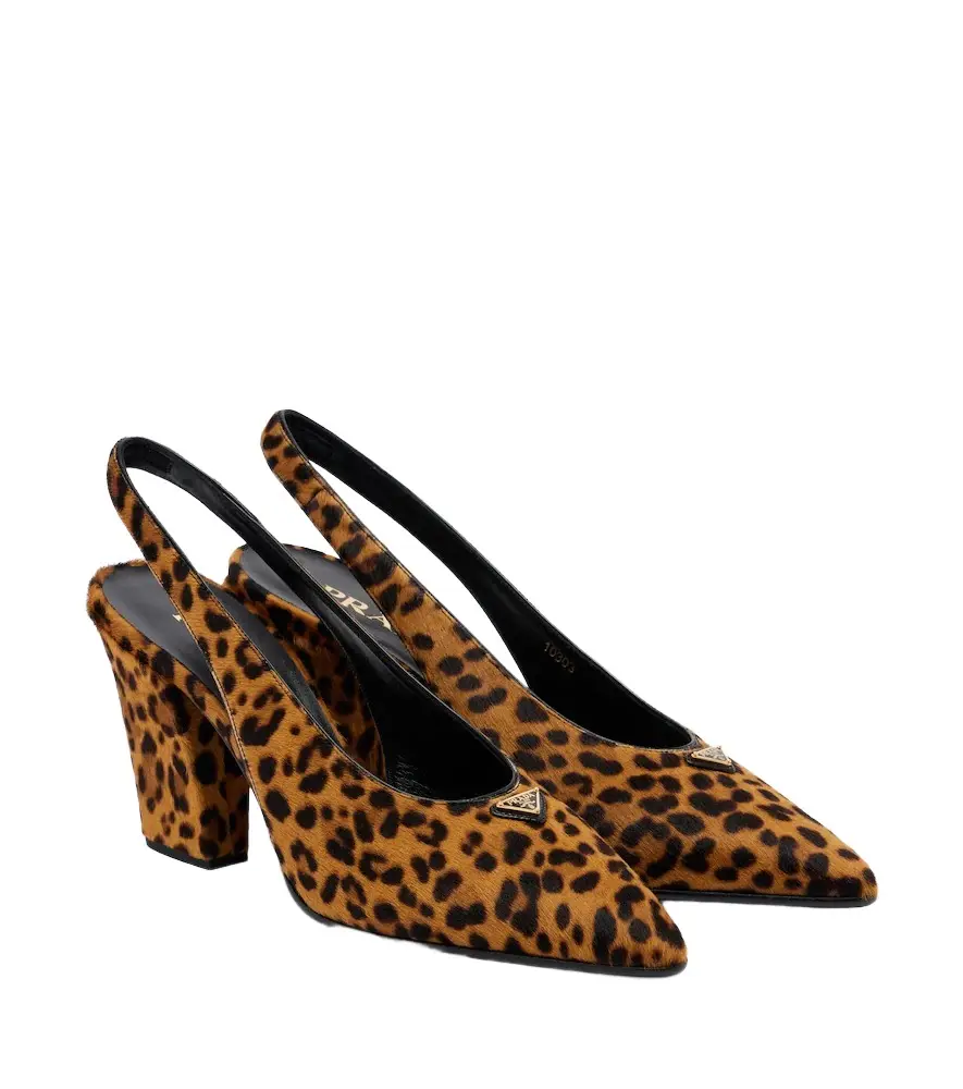 Prada Leopard-print calf hair slingback pumps