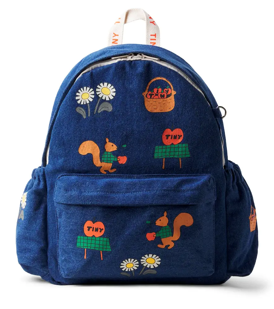 Tinycottons Tiny Apples printed denim backpack | Image 1 Tinycottons Tiny Apples printed denim backpack | Image 1
