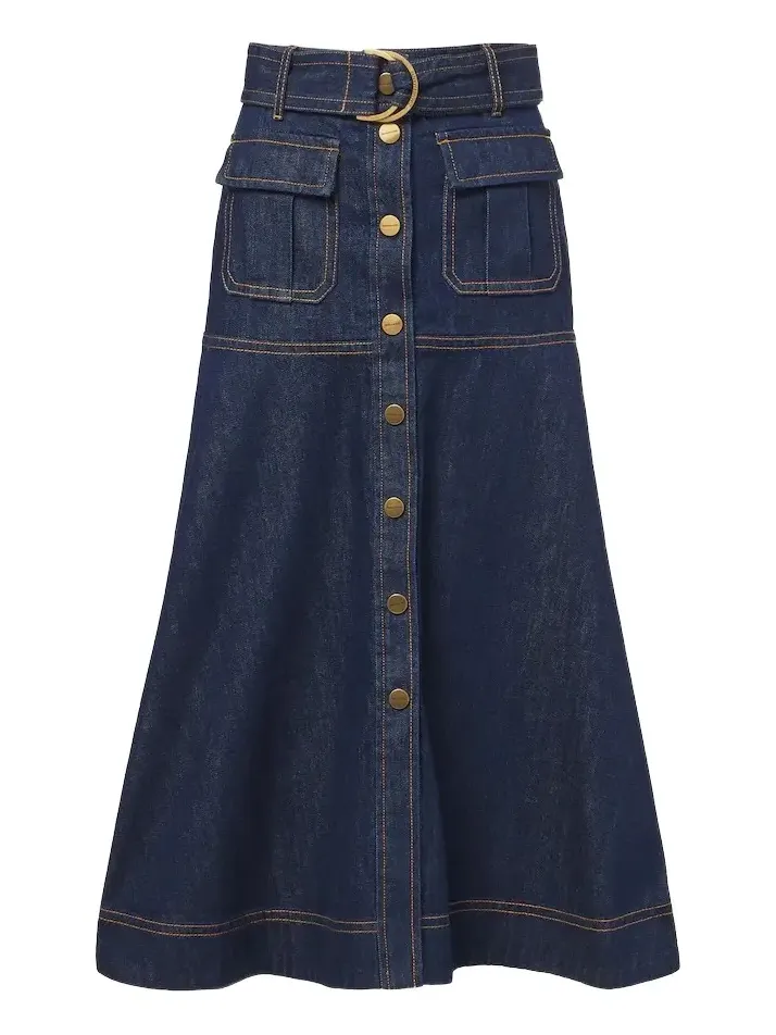 Belted denim midi skirt Belted denim midi skirt