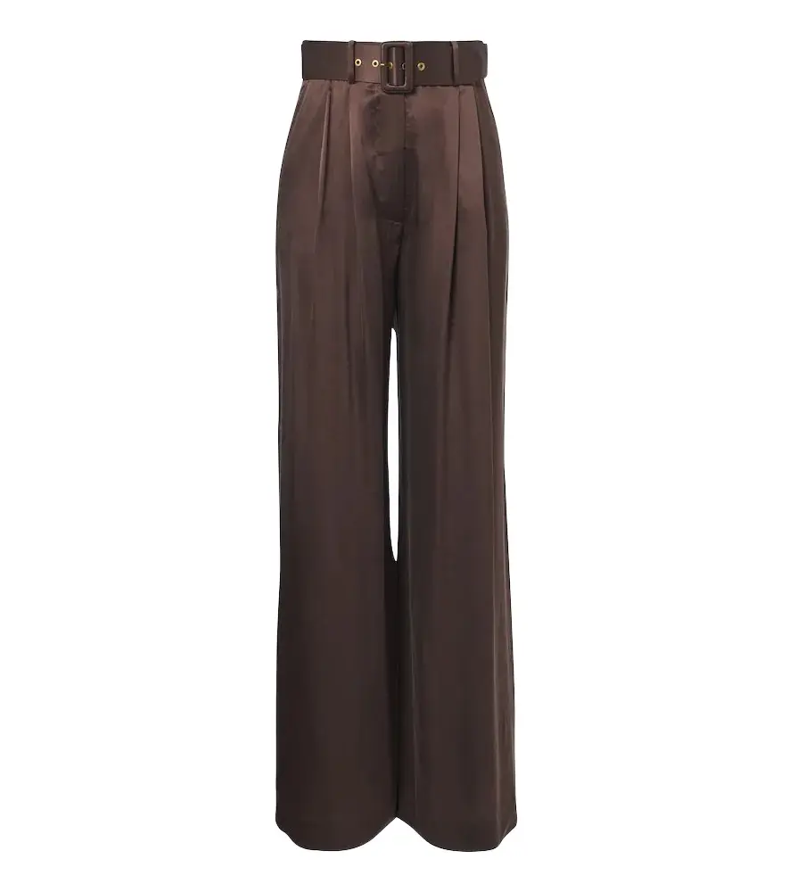 Zimmermann Belted pleated silk satin wide-leg pants | Image 1 Zimmermann Belted pleated silk satin wide-leg pants | Image 1