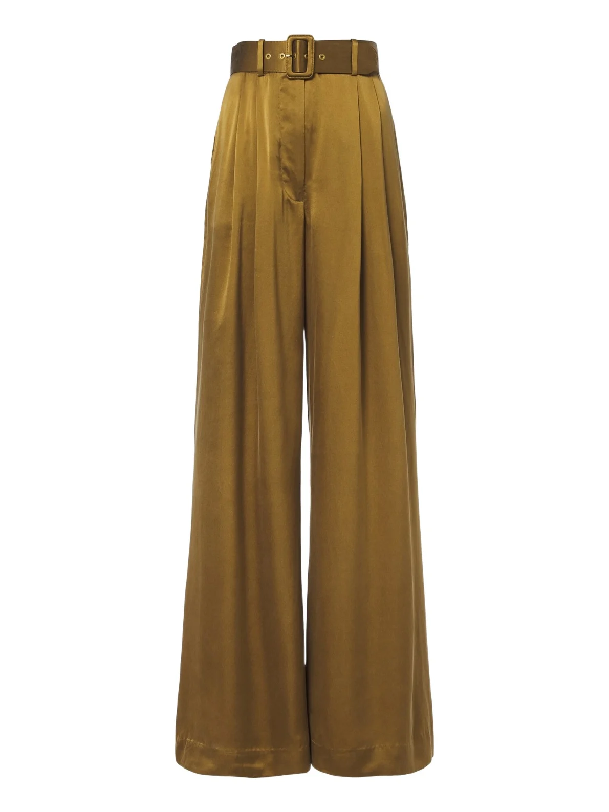 Belted pleated silk wide-leg pants