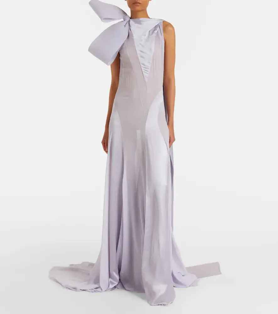 Alexander McQueen Bow-detail satin-paneled silk georgette gown | Thumbnail 5 Alexander McQueen Bow-detail satin-paneled silk georgette gown | Thumbnail 5
