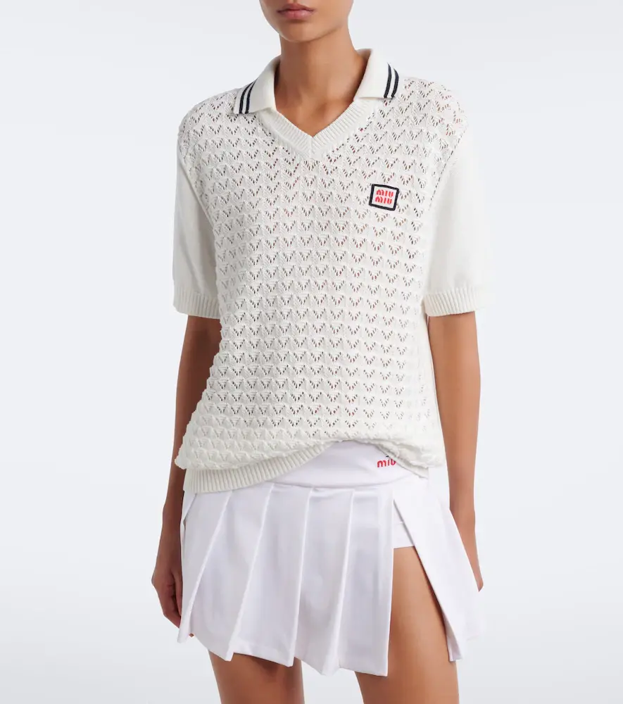 Miu Miu Open-knit cotton polo shirt | Thumbnail 4 Miu Miu Open-knit cotton polo shirt | Thumbnail 4