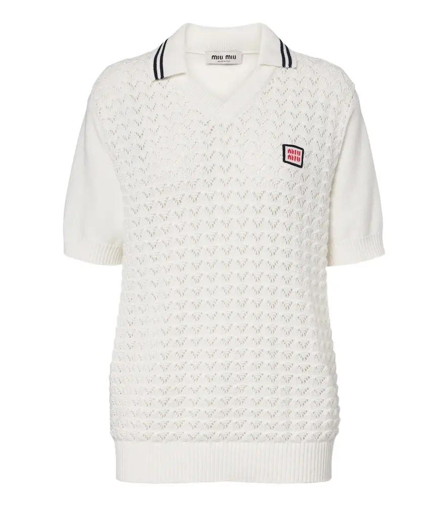 Miu Miu Open-knit cotton polo shirt | Image 1 Miu Miu Open-knit cotton polo shirt | Image 1