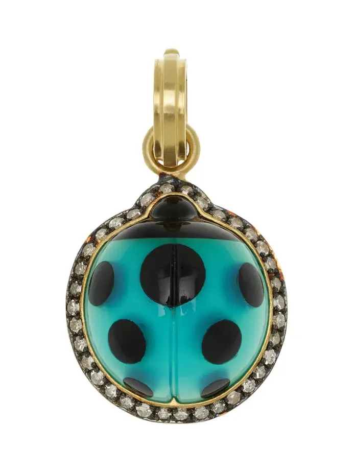 Ladybug 18k Yellow Gold Agate Pendant