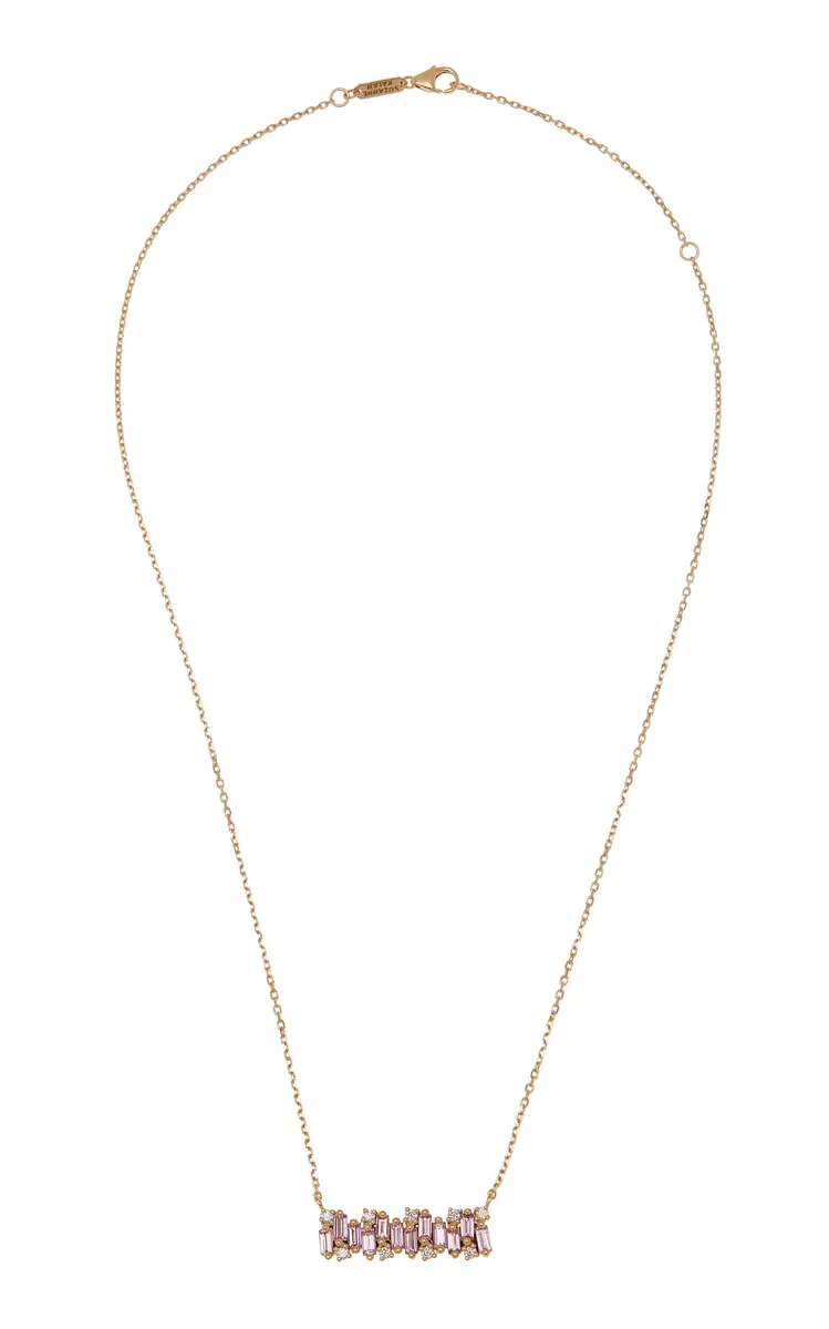 Suzanne Kalan 18kr Shimmer Light Pink Sapphire Bar Pendant Necklace | Image 1 Suzanne Kalan 18kr Shimmer Light Pink Sapphire Bar Pendant Necklace | Image 1