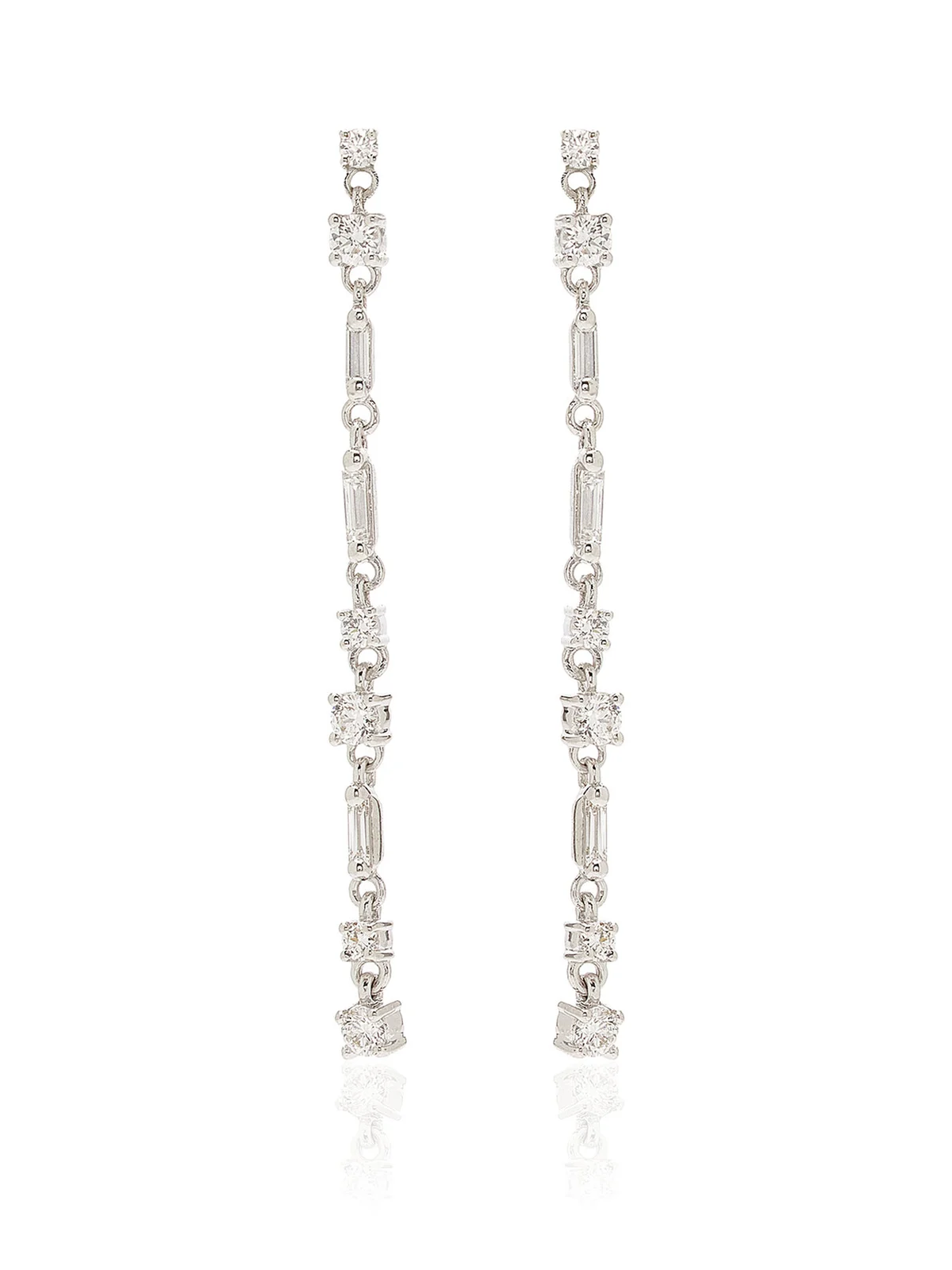 Thin Mix 18K White Gold Diamond Earrings